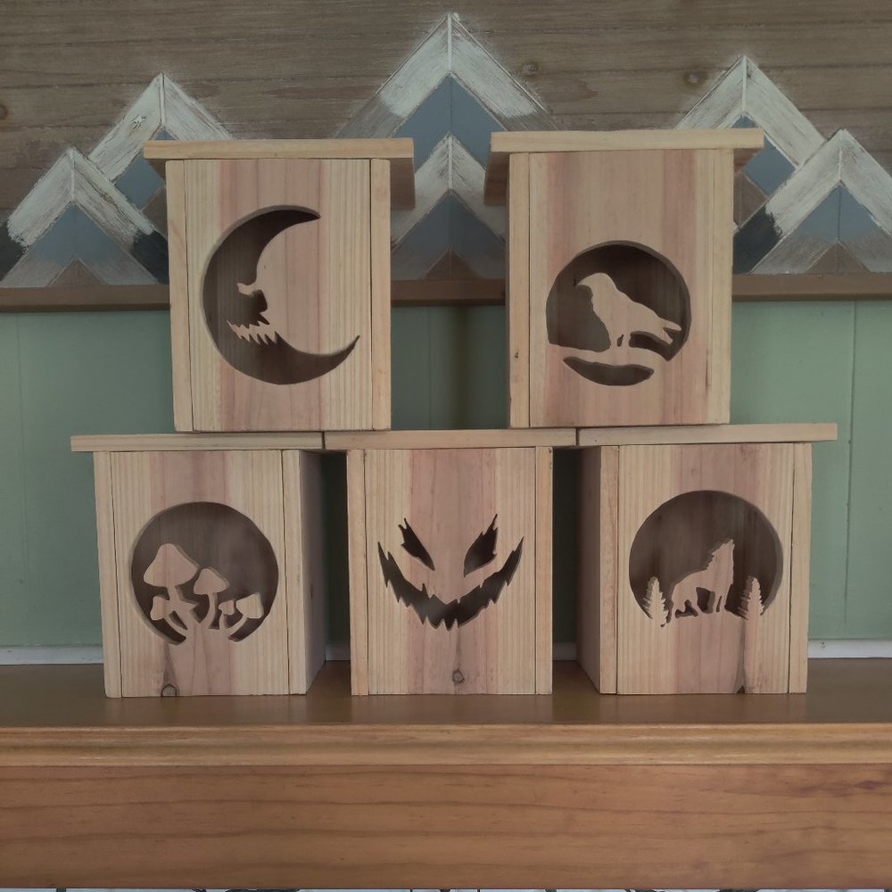 Halloween Decor Outdoor Jack O Lantern Cedar Box Porch Luminaries
